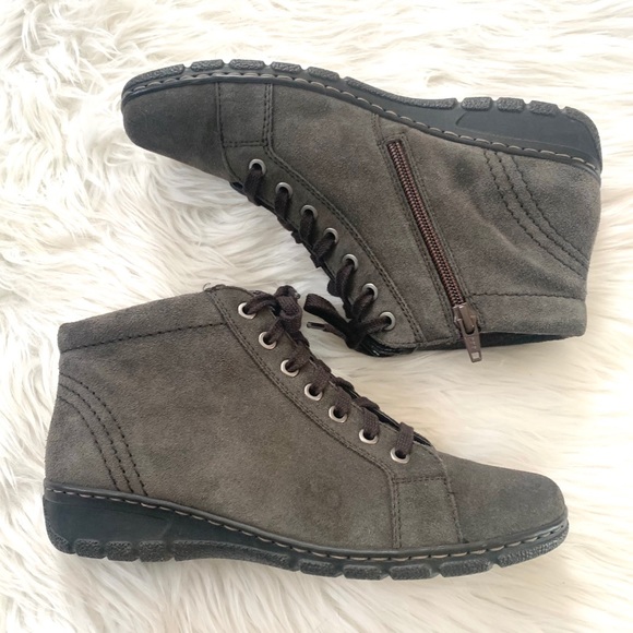 Ara Shoes - Ara gray suede lace up side zip booties size 7.5